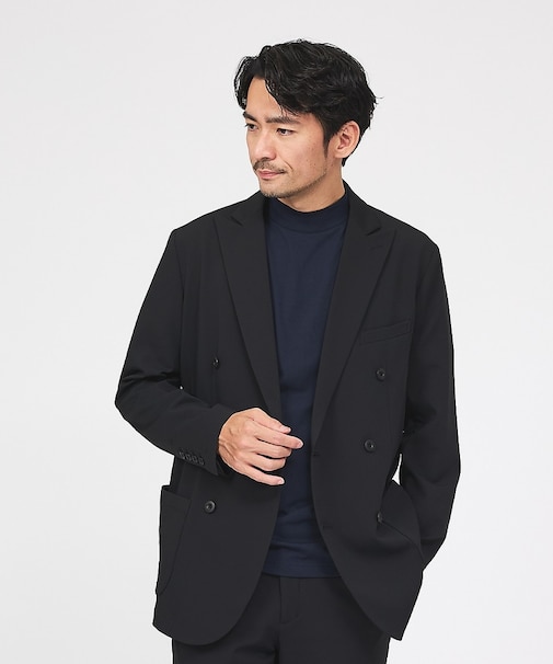【接触冷感/セットアップ対応】ナイロンジャガード ストレッチ ダブルジャケット