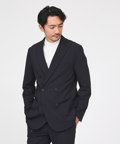 【接触冷感/セットアップ対応】ナイロンジャガード ストレッチ ダブルジャケット