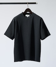 【ヘリンボーン柄】ジャガード モックネック 半袖 Tシャツ / アンサンブル対応