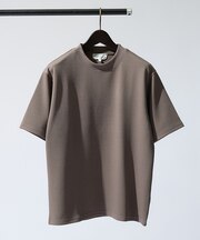 【ヘリンボーン柄】ジャガード モックネック 半袖 Tシャツ / アンサンブル対応