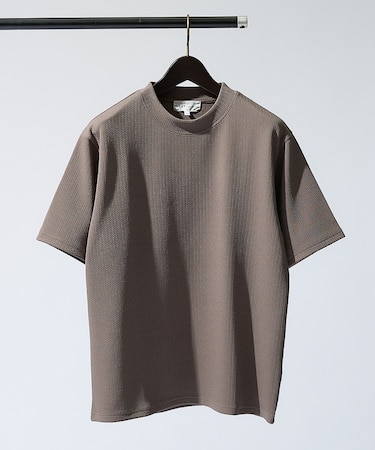 【ヘリンボーン柄】ジャガード モックネック 半袖 Tシャツ / アンサンブル対応