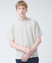 【ヘリンボーン柄】ジャガード モックネック 半袖 Tシャツ / アンサンブル対応