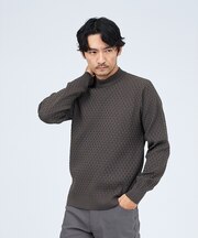 【ハイストレッチ】ブロック ジャガード モックネックニット
