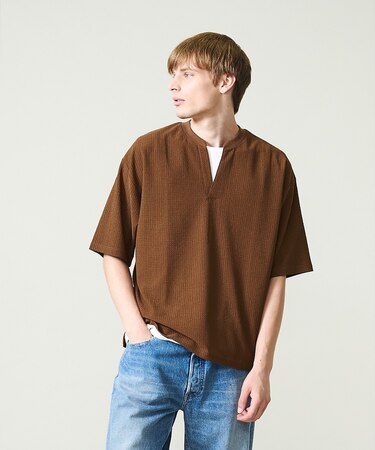 CREPE JERSEY ヘンリーネック スキッパーTシャツ