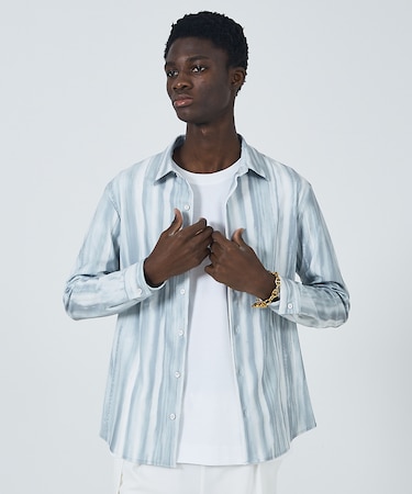 【25S/S】ブラッシュ ストライプ ストレッチ 長袖シャツ