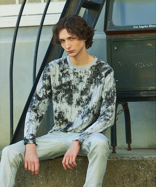 ダメージ ジャガード 長袖 Tシャツ