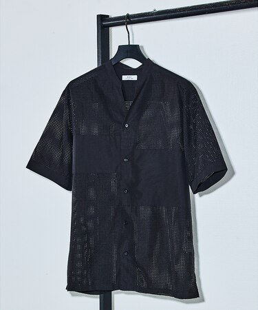 【25S/S】パッチワーク メッシュ 半袖シャツ