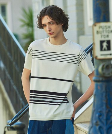 【定番人気】セーターマシーン ボーダー クルーネック ニット Tシャツ