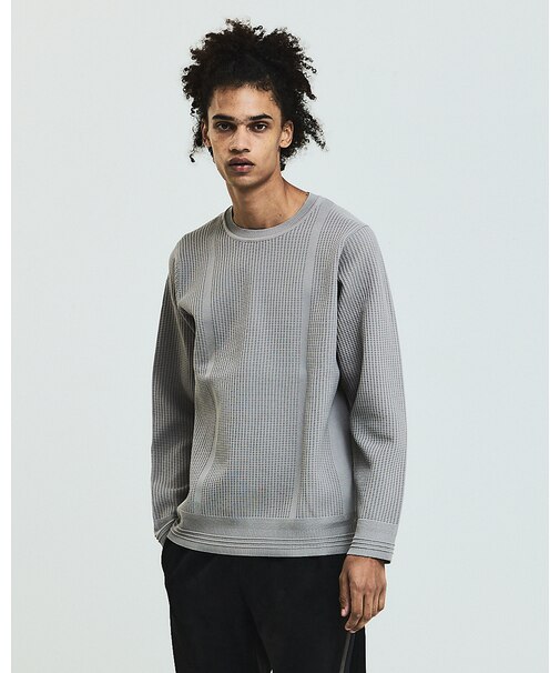 【軽量/ハイストレッチ】サーマル ワッフル 長袖ニット