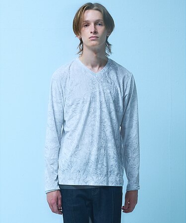 クラッシュベロア Vネック 長袖Tシャツ