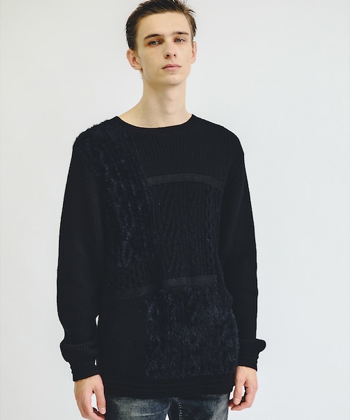 コンビネーション クルーネックニット