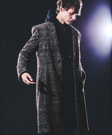 【25A/W】尾州産 ピークドラペル アニマル柄 チェスターコート