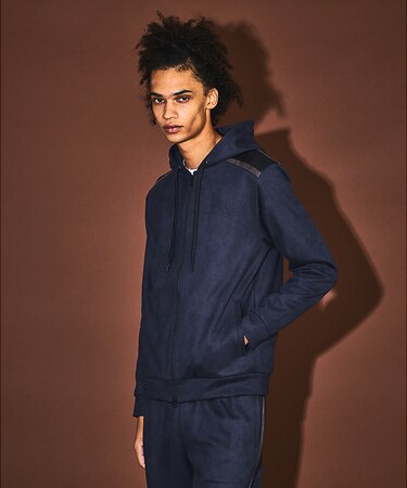 【セットアップ対応】ストレッチ スウェード ジップ パーカー