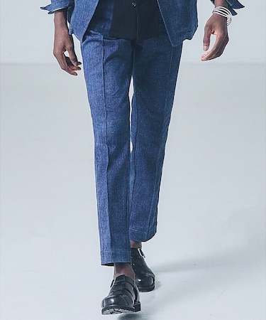 【セットアップ対応】タックテーパード デニム スラックス