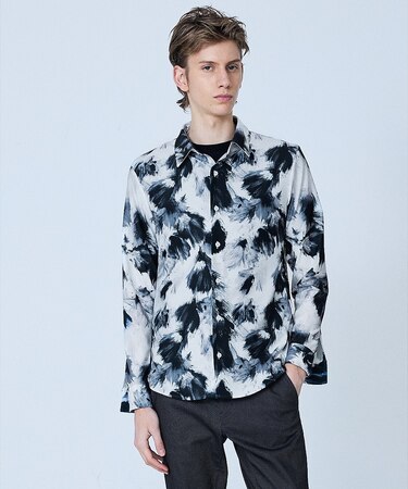 【フラワー柄】長袖 プリント シャツ