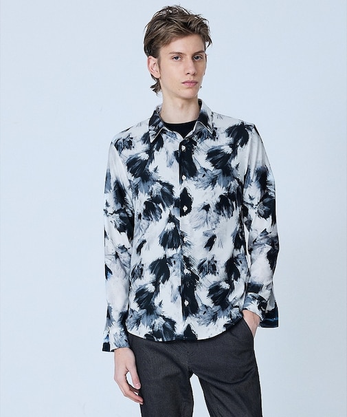 【フラワー柄】長袖 プリント シャツ