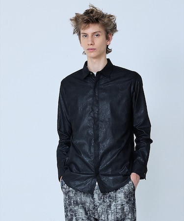 【リーフ柄】エンボス 長袖 シャツ