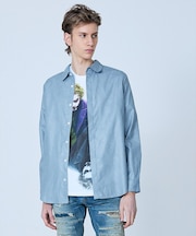 【リーフ柄】エンボス 長袖 シャツ