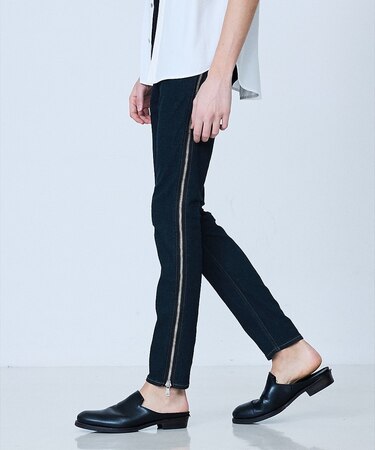 【サイドジップ】ウォッシュド スキニー デニム