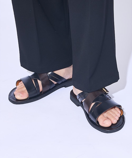 専用商品　アルフレッドバニスター　黒 レザー クロスストラップ サンダル WEB別注】マルチクロスレザーサンダル｜alfredoBANNISTER
