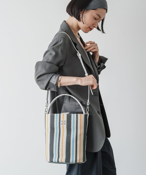 ストライプカゴバケツショルダー
