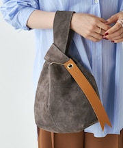 スエード巾着ハンドバッグ