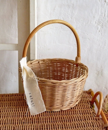 ラタン取っ手ラウンドバスケット