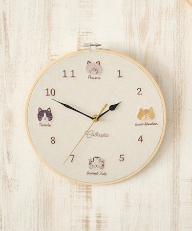 【cats】猫刺繍ウォールクロック（４タイプ）