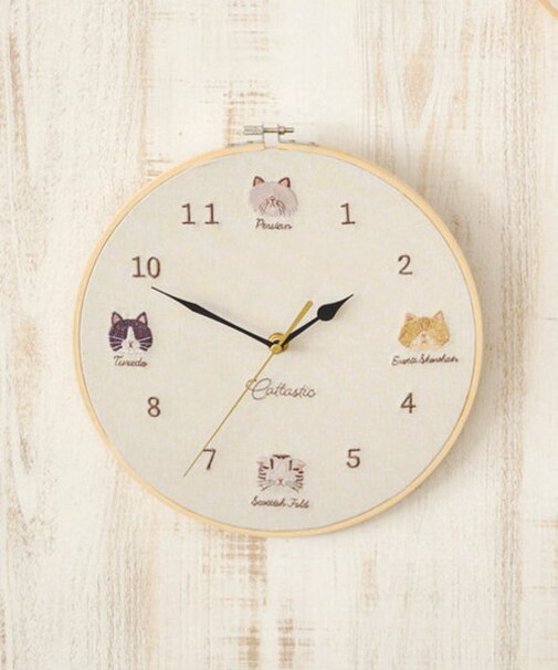 【cats】猫刺繍ウォールクロック（４タイプ）