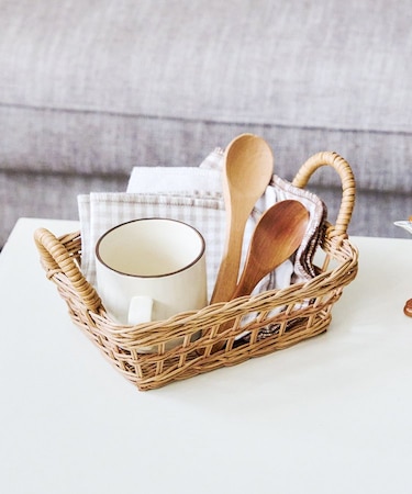 ラタン取っ手付き浅型バスケット：小