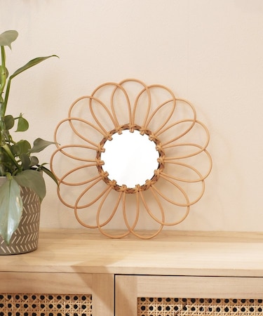 ラタンフラワーミラーミニ／マクラメとラタン