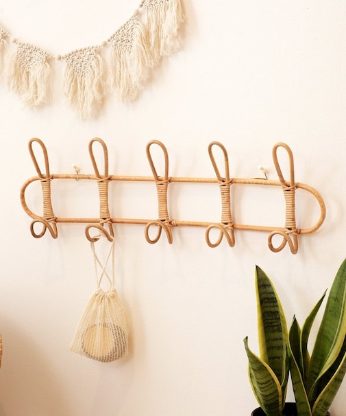 ラタンウォールフック5連/マクラメとラタン