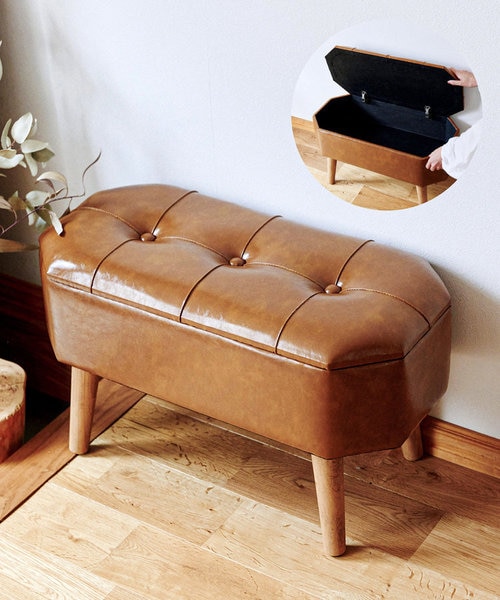 WEB限定商品》レザー脚付き収納スツール｜サリュの通販｜&mall（アンド