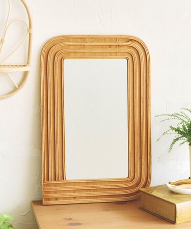 ラタンラインウォールミラー