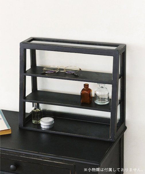 《WEB限定商品》リサイクルウッド3段オープンキャビネット／ブラックアンティーク