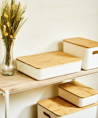 バンブーフタ付きストレージボックス浅