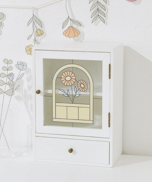 アート引き出し付きキャビネット／Flower Art Glass