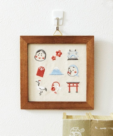 ニホンモチーフ刺繍パネル