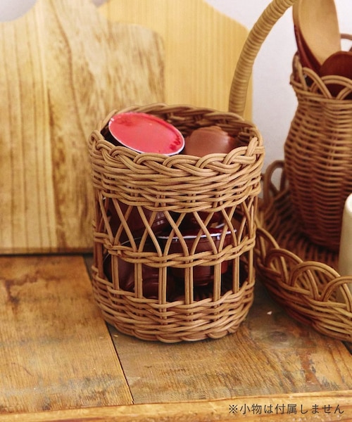 ラタン ラウンドバスケット タイ製 ラタン ラウンドバスケット Lサイズ 持ち手付 模様入り