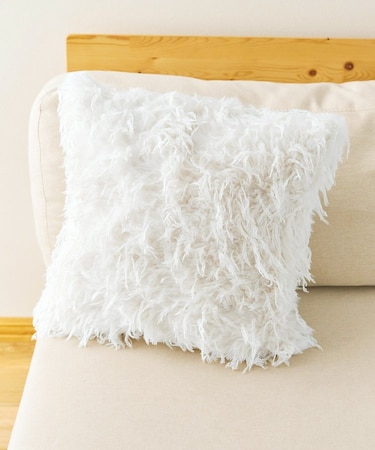 ミックスフェイクファークッションカバー：45×45cm／チェックとモコモコ