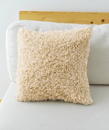 ミックスボアクッションカバー：45×45cm／チェックとモコモコ