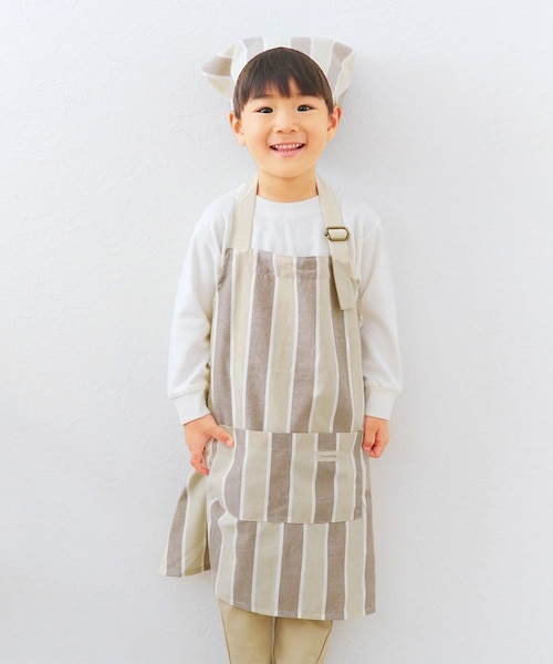 ダブルストライプキッズエプロン＆三角巾セット｜サリュの通販｜&mall