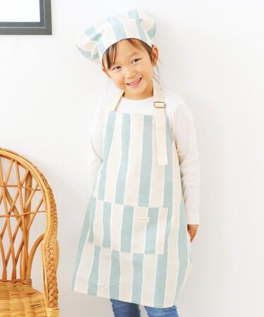 ダブルストライプキッズエプロン＆三角巾セット