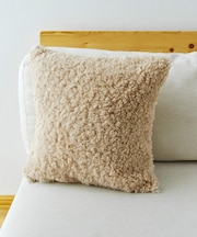 ボリュームボアクッションカバー：45×45cm／チェックとモコモコ