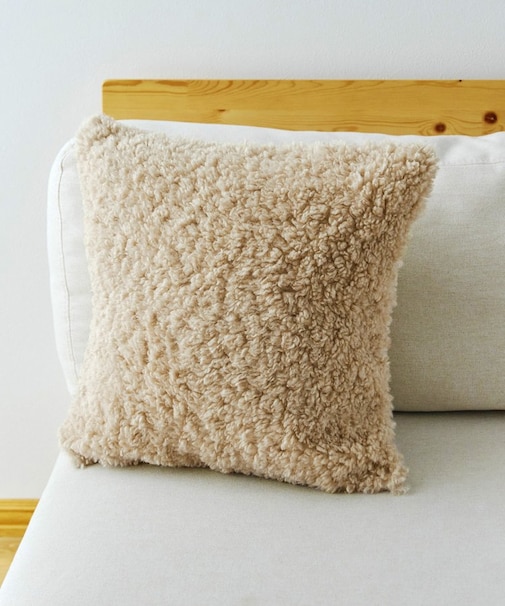 ボリュームボアクッションカバー：45×45cm／チェックとモコモコ