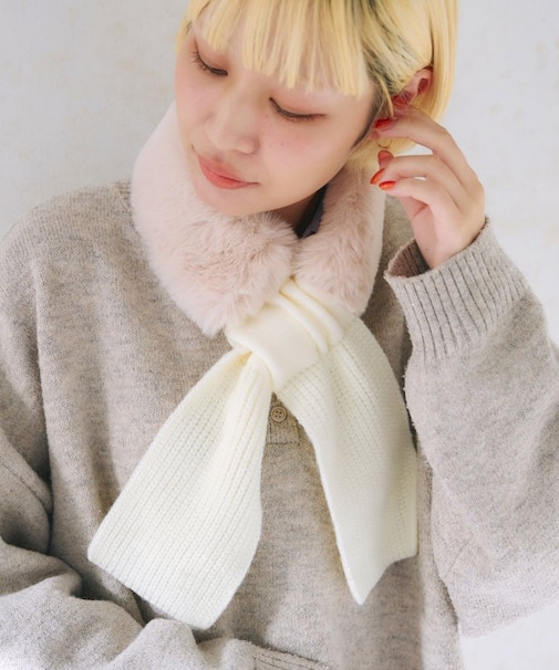 フェイクファーニットティペットマフラー