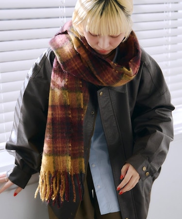 フリンジチェックマフラー