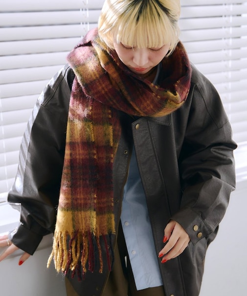 フリンジチェックマフラー