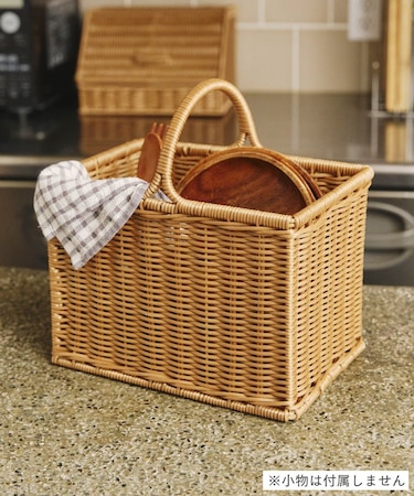 PEラタンレクタングルハンドルバスケット