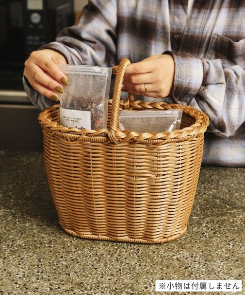 PEラタンラウンドハンドルバスケット